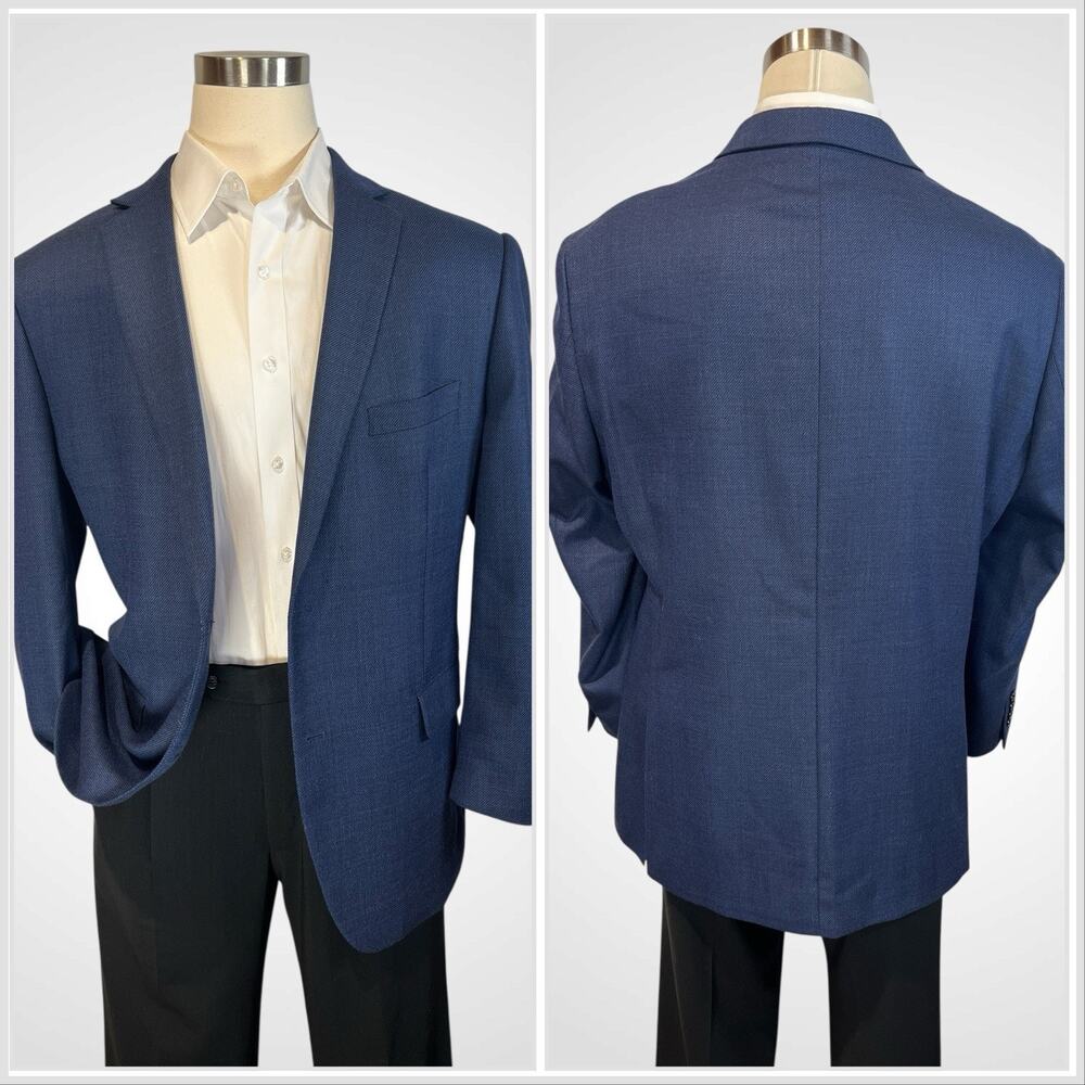 Jos A Bank Traveler 48L Tailored Fit Starlight Blue Hopsack Blazer Sport Coat - Picture 2 of 15